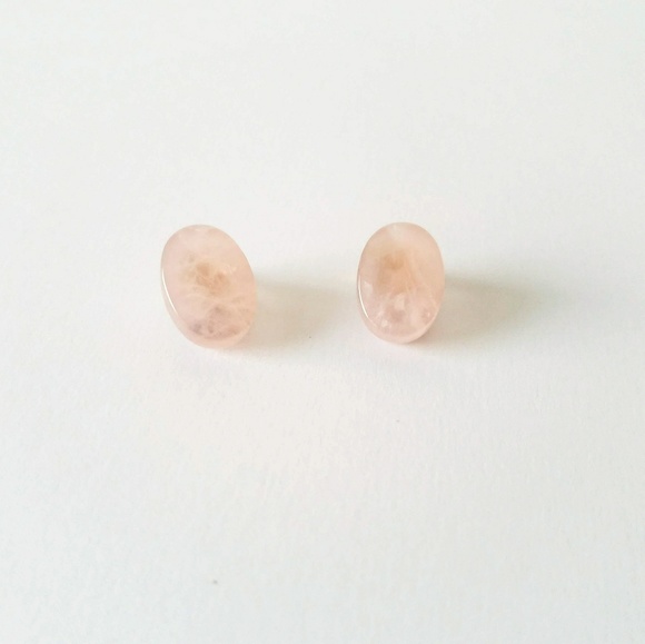 Vintage Jewelry - VTG Rose Quartz Stone Pink Stud Clip On Earrings